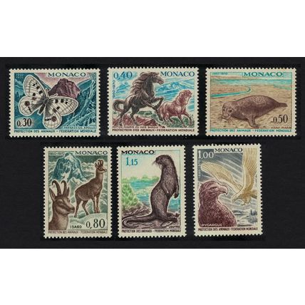 Monaco Birds Eagle Otter Chamois Butterfly Horses Seal 6v 1970 MNH