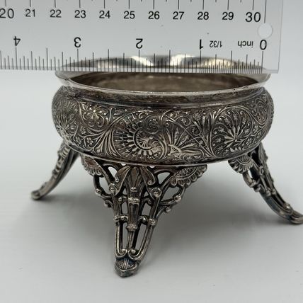 Antique Racine.SP. CO Silver Plate Salt Cellar Ornate Four Legs Rare 2.3”x3.3”