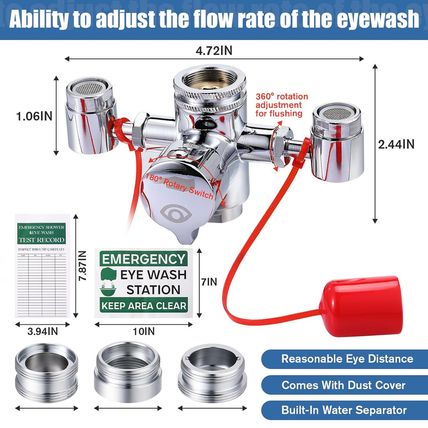 Trelaco Faucet Mounted Eyewash Station with Cover Eye Wash Station Sink Attachme