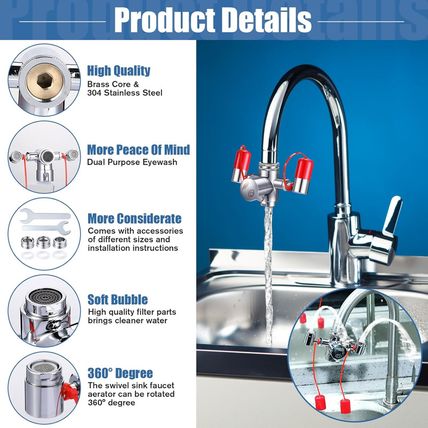 Trelaco Faucet Mounted Eyewash Station with Cover Eye Wash Station Sink Attachme