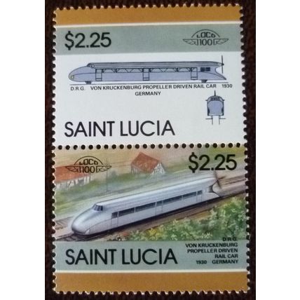 St Lucia 1986 Leaders World Railway Locomotive $2.25 Railcar mint stamps SG870-1