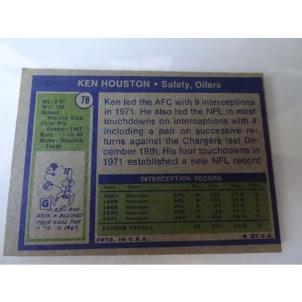 1972 Topps Football Card # 078 Ken Houston VG-Ex (4) Houston Oilers