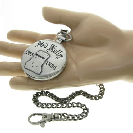 NED KELLY Memorial Silver Color Pocket Watch Men Gift Set with Fob Chain