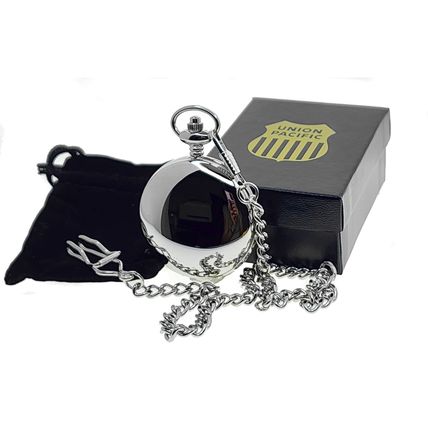 Memorial Silver UNION PACIFIC Locomotive Pocket Watch 47 MM with Date