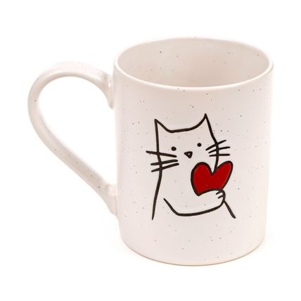 Cat Holding a Heart Stoneware Mug Ceramic 11 CM Gift Tableware Feline