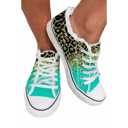 Multicolor Leopard Print Criss Cross Distressed Canvas Sneakers