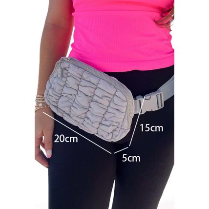 Gray Quilted Puffer Belt Bag Fanny Pack