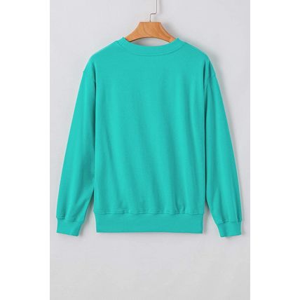 Aruba Blue Plain Drop Shoulder Crewneck Pullover Sweatshirt