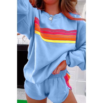 Beau Blue Striped Accent Pullover and Shorts Two Piece Casual Set