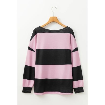 Pink Stripe Color Block Number 22 Print Game Day Loose Long Sleeve Top