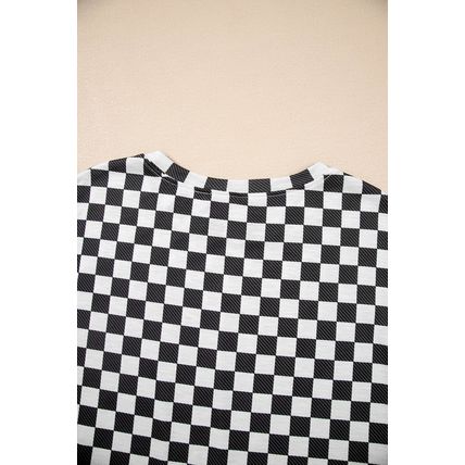 Black Checkerboard T Shirt and High Waist Skorts 2 Piece Outfit