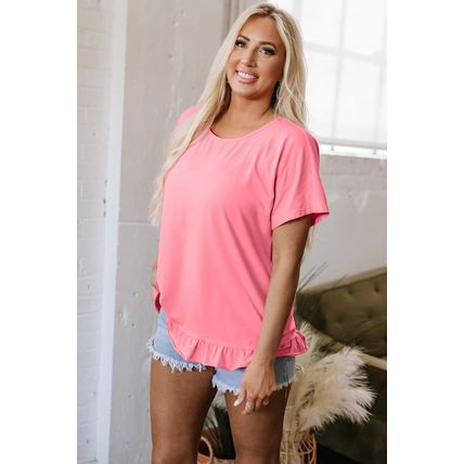 Pink Frilled Hem Loose T-Shirt