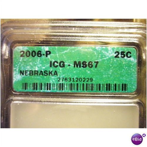 2006 P ICG Nebraska State Quarter MS67 (FREE SHIPPING)