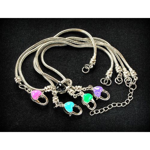 5 pcs Coloured Love Heart Clasps Snake Chain Silver Tone Bracelet Jewellery 2207