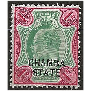 Chamba (ICS) 1904 SG40 1 Rupee Green & Carmine Mounted Mint . ..