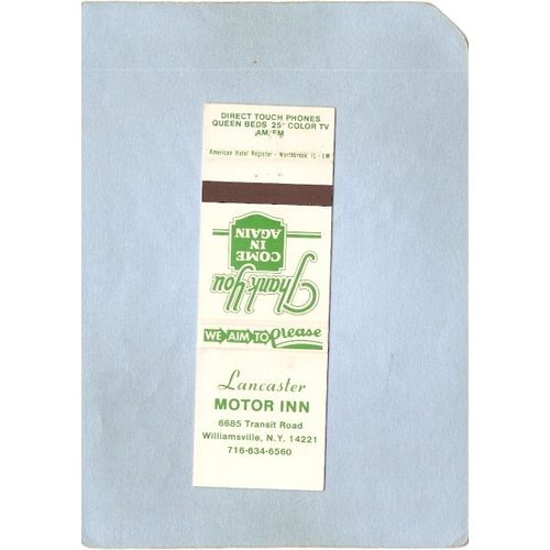 New York Williamsville Matchcover Lancaster Motor Inn 6685 Transit Rd ny_b~2443