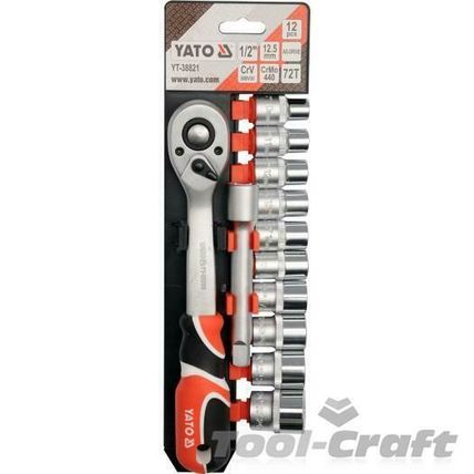 Yato professional ratchet (72T) socket set 1/2" 12 pcs AS-DRIVE (YT-3882)