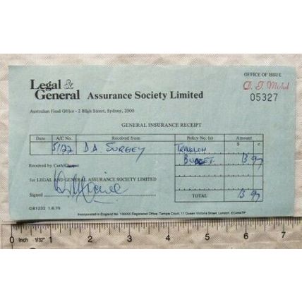 1975 receipt Legal & General Assurance Society, Sydney, NSW