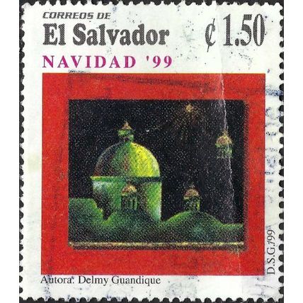 EL SALVADOR, CHRISTMAS, Delmy Guandique painting, green 1999, 20c