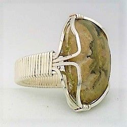 Opal Silver Wire Wrap Adjustable Gemstone Ring 6