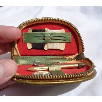 Vintage Leather Sewing Kit Zipper Pouch Austria