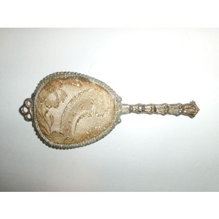 Vintage 5" Gold Tone Hand Mirror with Brocade Covered Back