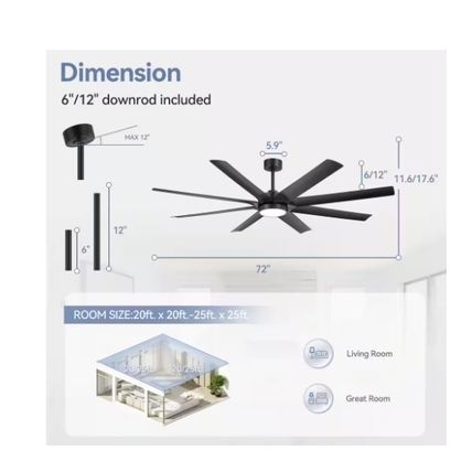 Breezary Archer 72" Integrated LED Indoor Matte Black Fan with Light & Remote