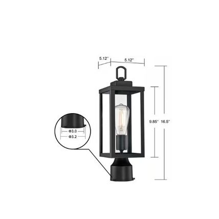 1-Light Black Metal Hardwired Outdoor Weather Resistant Post Light with No Bulbs