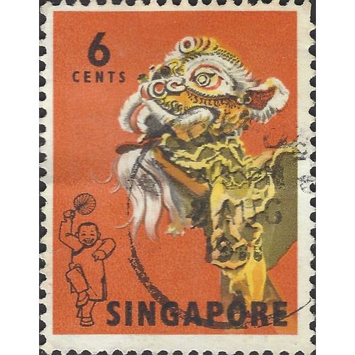 SINGAPORE, Lion Dance, orange 1968, 6c, #3