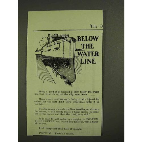 1903 Postum Food Coffee Ad - Below the Water Line
