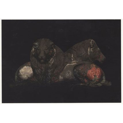 Magnus Gjoen Dog Lion Double Headed Horror Statue Painting Postcard