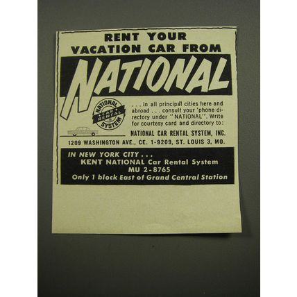 1955 National Car Rental Ad - Rent your vacation car from National