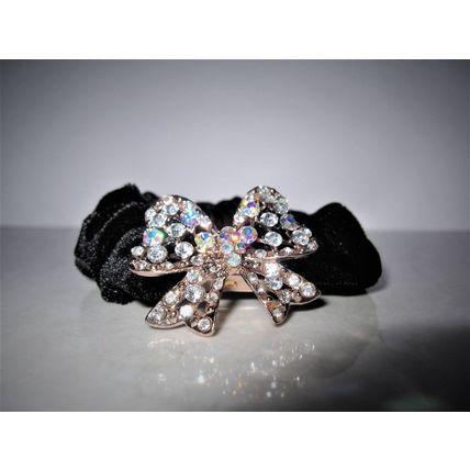 Bow shaped hair tie pony tail holder scrunchie with crystals