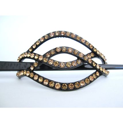 Gold crystal art deco black acrylic hair slide stick clip barrette