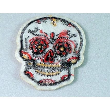 Skull Iron On Patch Day of the Dead Mexican style 5x4cm Silky fabric Punk P100