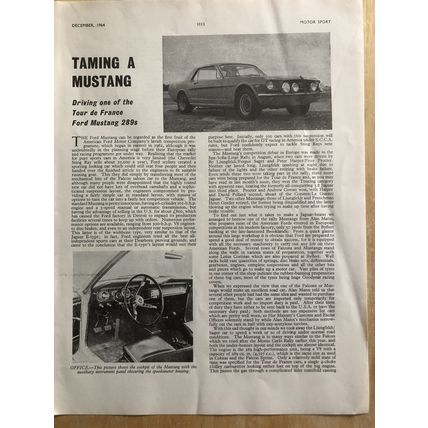 FORD MUSTANG 289 CAR 1964 ORIGINAL ROAD TEST REPORT MOTORING