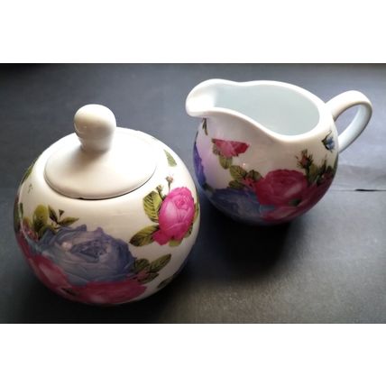 Vintage (1990's) Regal Spencer Fine China Pink Floral Milk Jug & Sugar Bowl Set.