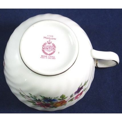 Minton Marlow Bone China Floral Flat Cup, Wreath Backstamp, Unused Condition!