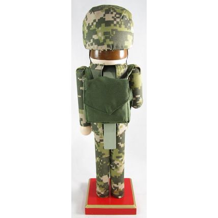14 Inch Wooden Nutcracker Soldier in Camo Fatigues, Backpack and Binoculars