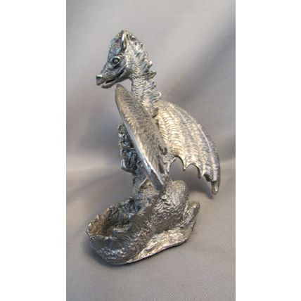 Vintage DRAGON HEART Pewter Dragon with Gold Heart Pewter Figurine TSR D&D
