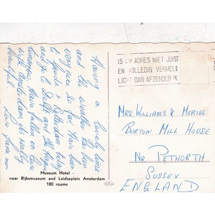 Museum Hotel Amsterdam Artist Unknown Postcard posted VGC