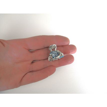 Small mini silver metal clear blue ball crystal hair claw clip