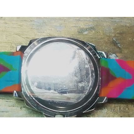 Rainbow Peace Sign Dial Round Silver Tone Case Colorful Silicone Band Watch
