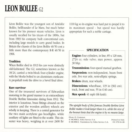 Collectors Club Classic Cars. Leon Bollee Type G2