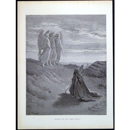 ABRAHAM AND THE THREE ANGELS 1885 Gustave Doré Ad Ligny ANTIQUE ENGRAVING