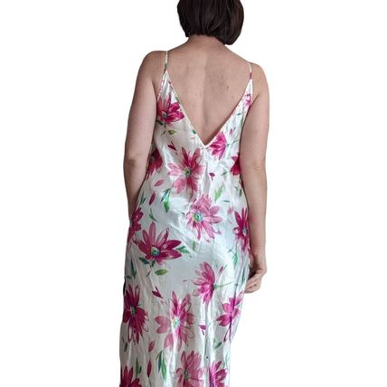 Vintage Pink Floral Satin Dress / Nightgown Estimated Large