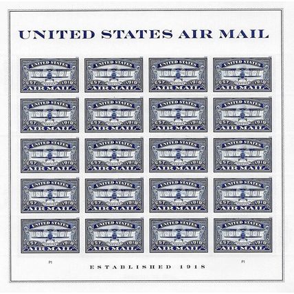 Air Mail Jenny Plane in Blue Sheet of 20 Current Rate Postage Stamps Scott 5281