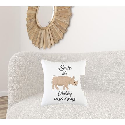 White Beige Chubby Unicorn Throw Pillow