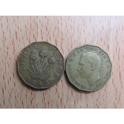 GB 1943 George VI Brass Threepence 3d Coin