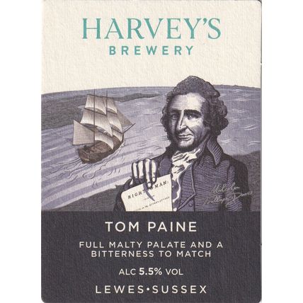 BEER MAT - HARVEYS BREWERY - TOM PAINE - (Cat No 064) - (2018)